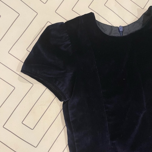 Bergdorf Goodman Navy Velveteen Drop Waist Dress - Picture 2 of 11